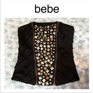 BEBE Bustier Corset Black Studded Double Zip Bustier Style Strapless Size XXS